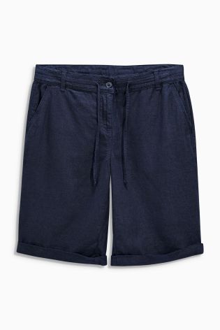 Navy Linen Blend Shorts
